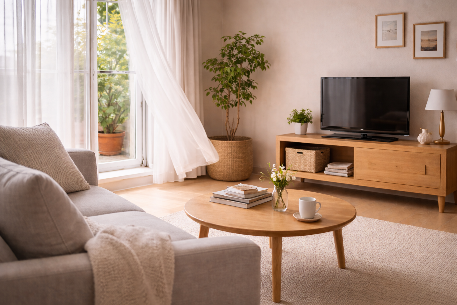 窓が少し開いた室内。