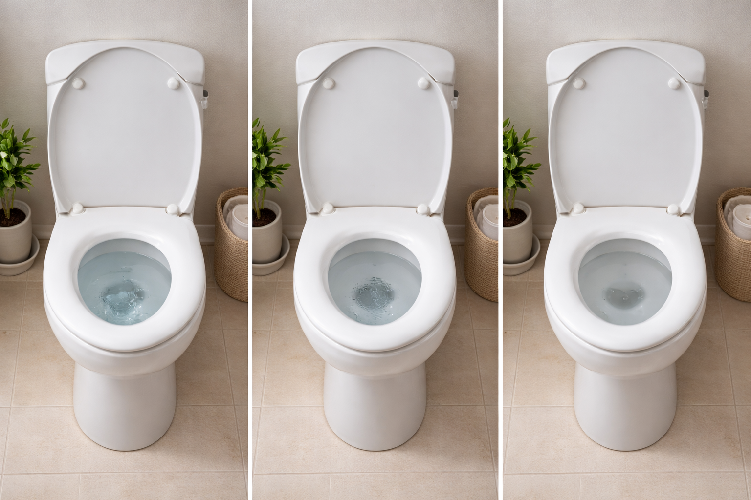 白い一般的な家庭用トイレの便器を正面から見た構図。