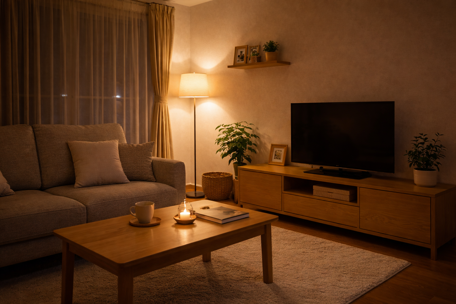 夜の静かなリビング。