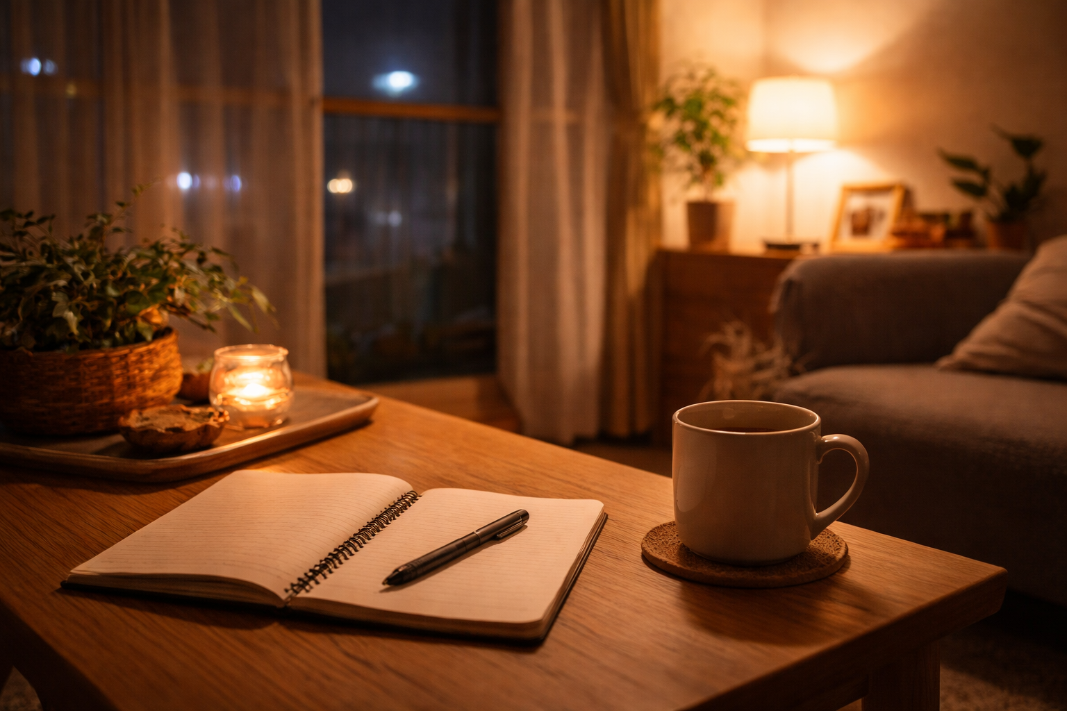 温かな夜のリビングルーム