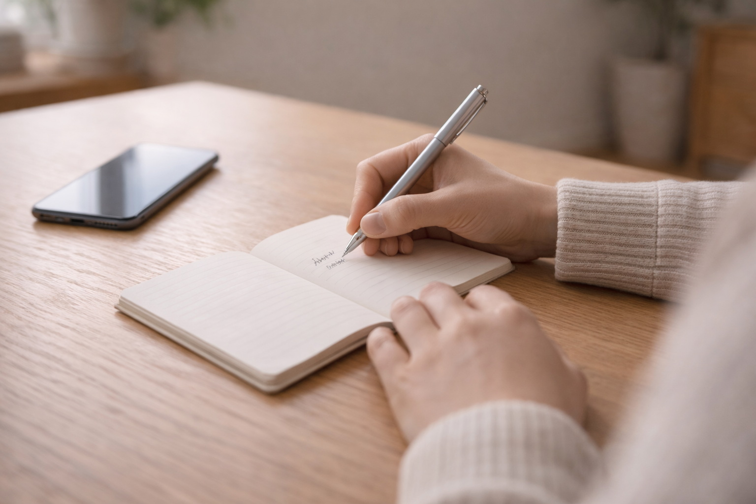 気づいたことを短くメモする手元