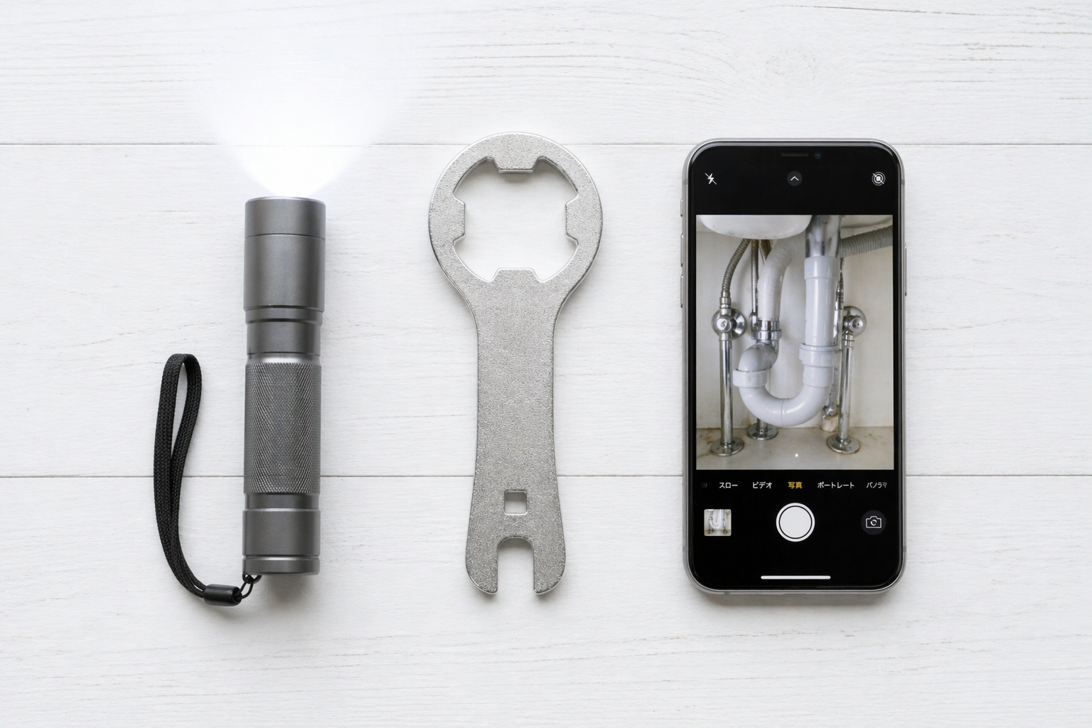 確認・止める・記録に使う道具を並べたフラットレイ写真