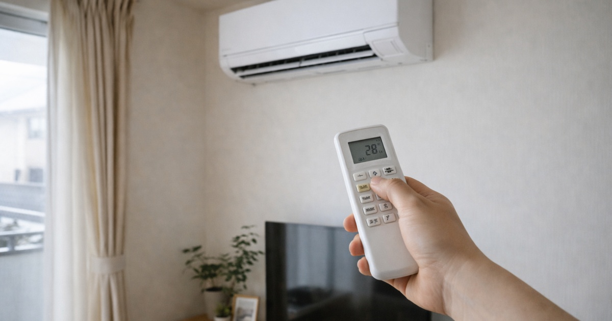 家庭のリビングに設置された壁掛けエアコン。