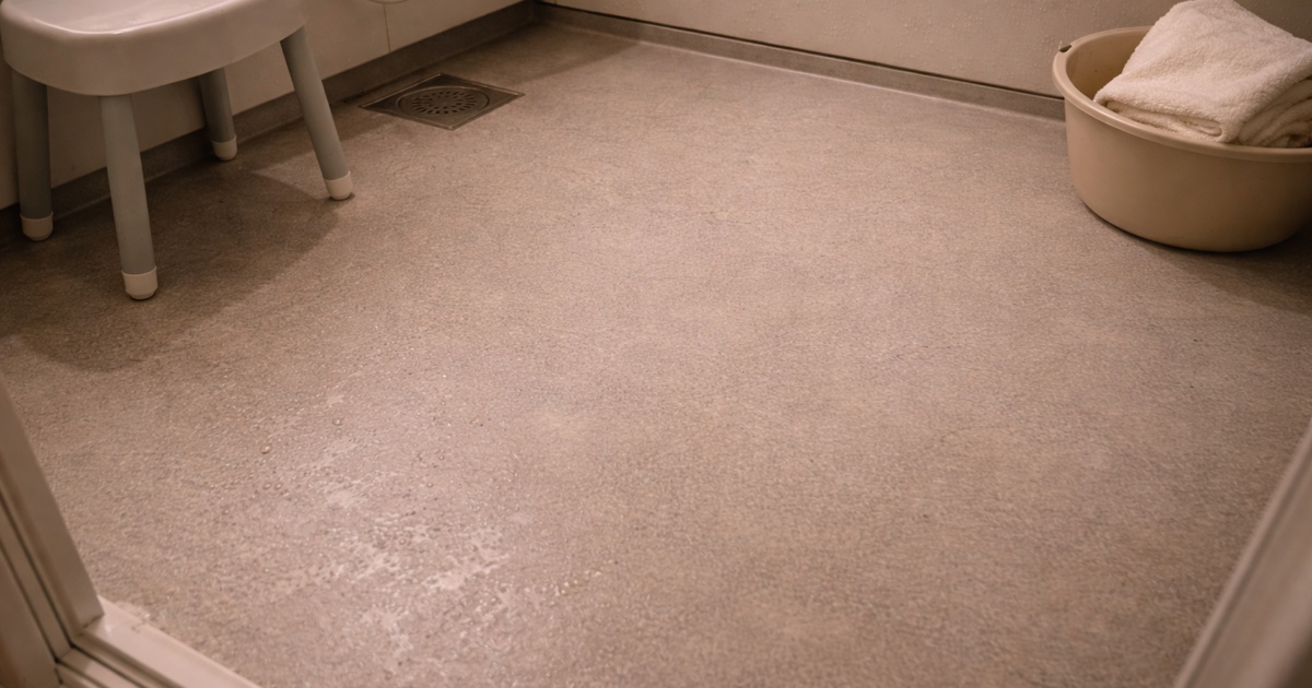 日本の一般的な家庭の浴室を、少し引いた位置から撮影。