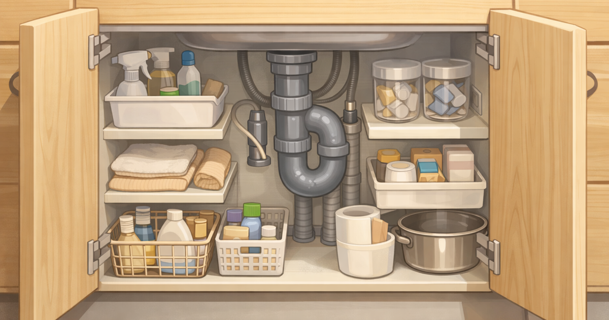 明るく清潔感のあるキッチンのシンク下収納