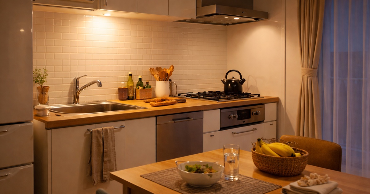 夜の静かなキッチン。